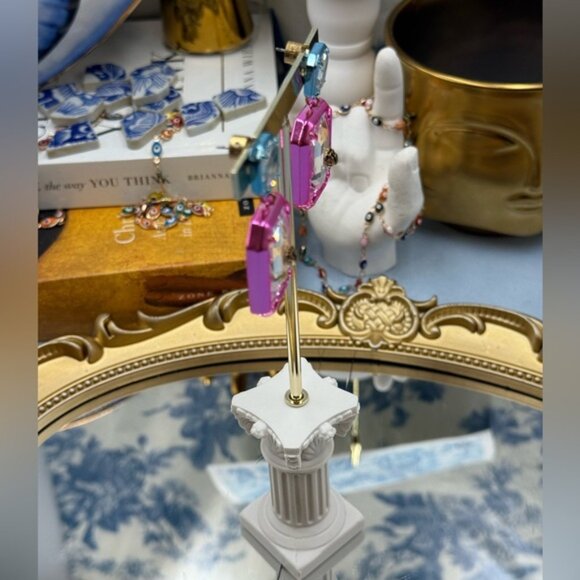 🆕 KURT GEIGER LONDON 🧿 NWOT Rectangle Stone Earrings, Metallic Blue & Pink - Picture 16 of 16